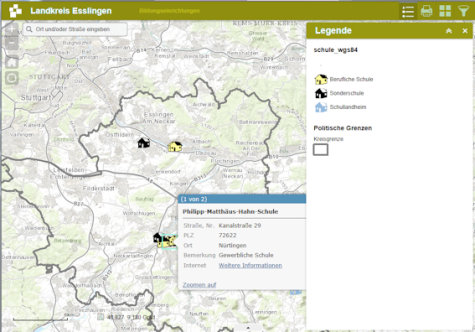 Karte mit Links zu den Bildungseinrichtungen des Landkreises Karte mit Links zu den Bildungseinrichtungen des Landkreises