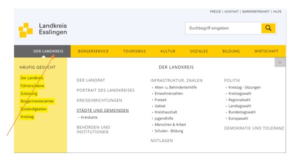 Screenshot der Startseite zu Der Landkreis